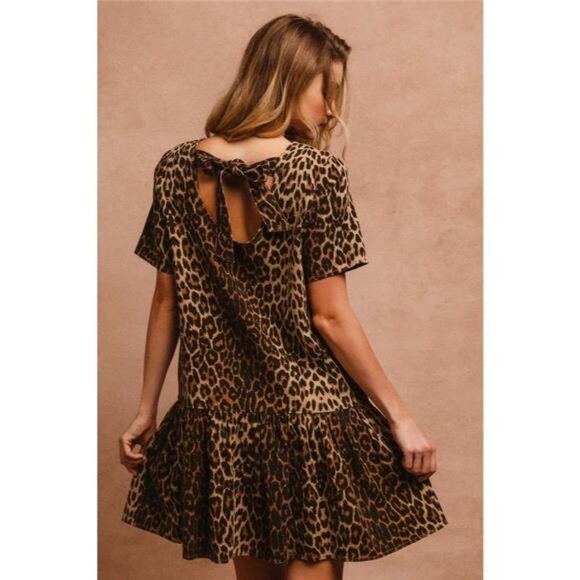 BiBi Tie Back Leopard Round Neck Short Sleeve Dress - Picture 4 of 7